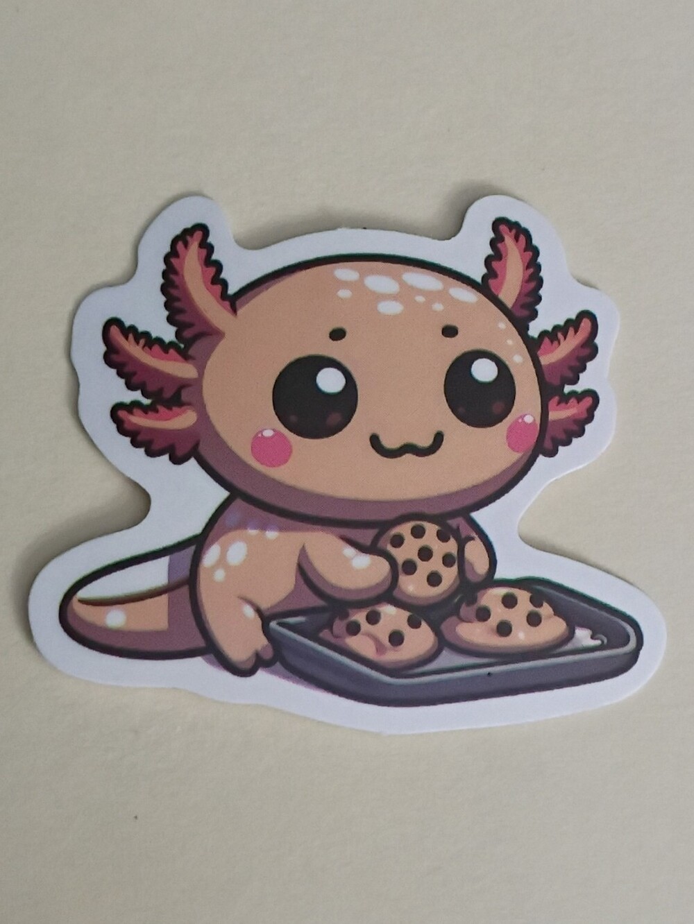 10/$10 Sticker - Axolotl Peachy Cream Color & Freckles - Baking Sheet w/ Cookies